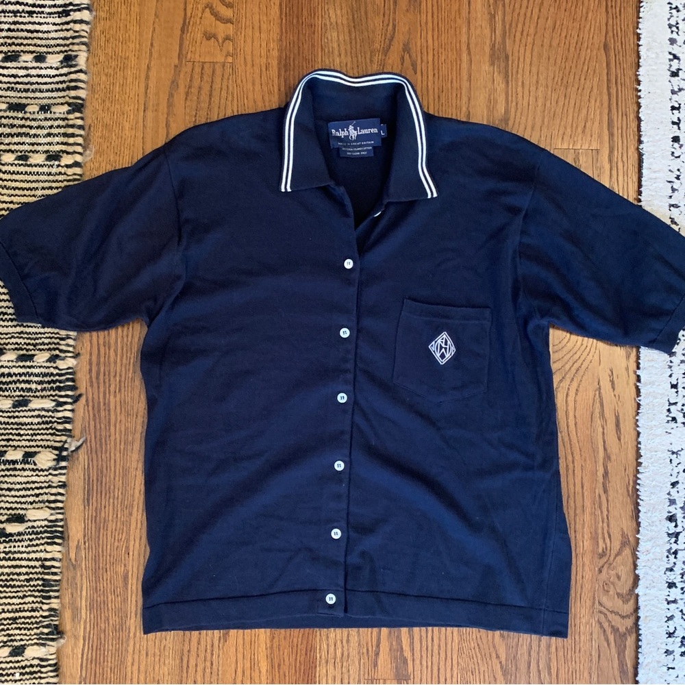 Vintage Ralph Lauren Navy Cotton Sweater Polo Shirt